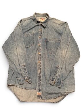 Vintage Levi's Red Tag Washed Blue Denim Button Up Shirt Jacket 100% Cotton